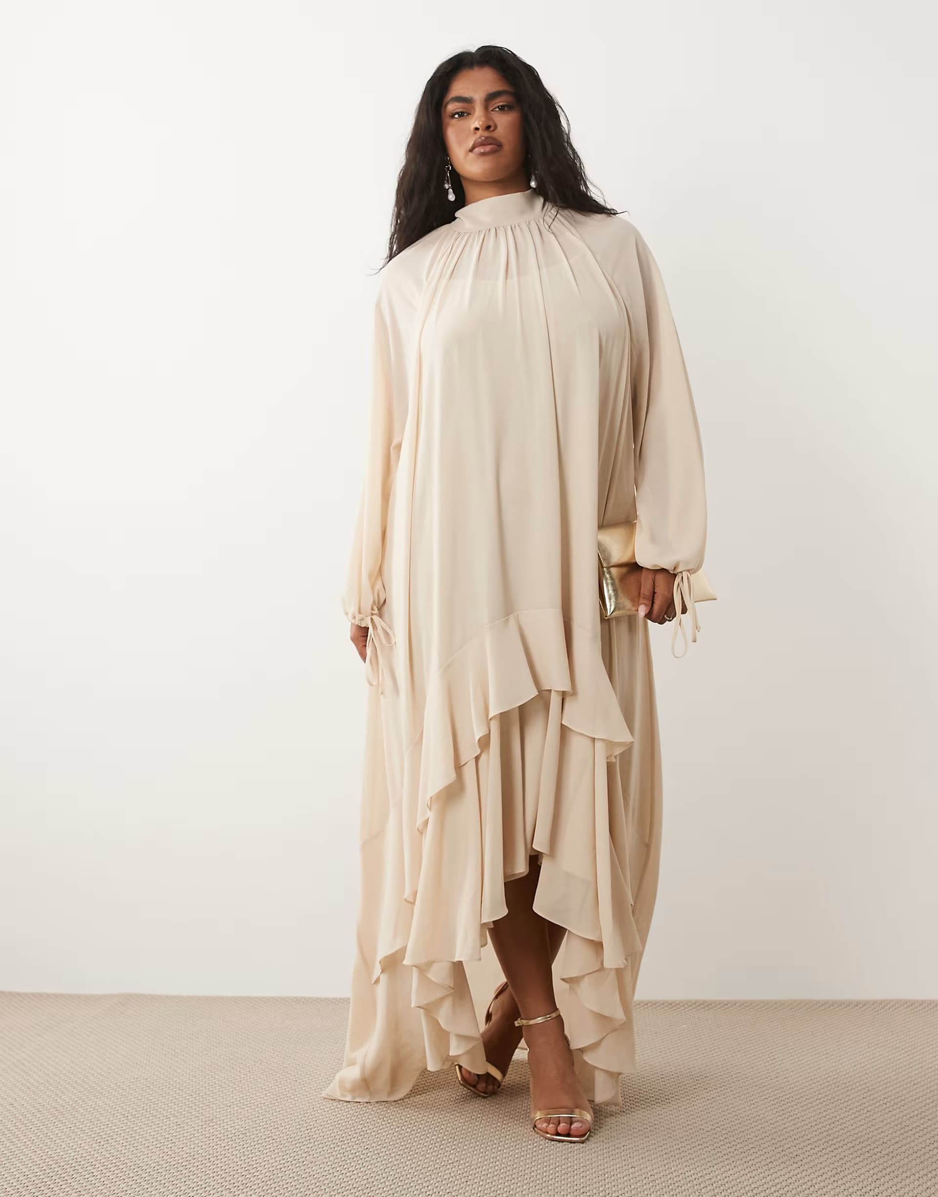 ASOS TFNC Plus chiffon maxi dress with tiered hem in cream