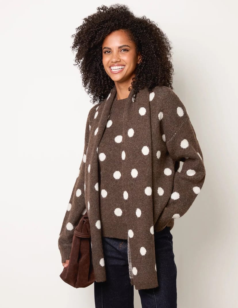 Blue Vanilla Polka Dot Knit Jumper With Scarf - 1