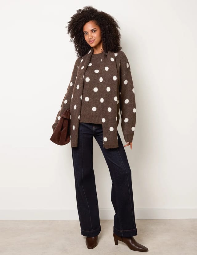 Blue Vanilla Polka Dot Knit Jumper With Scarf - 2