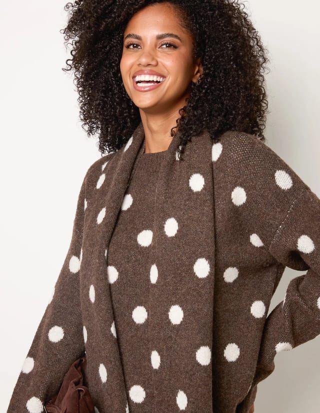 Blue Vanilla Polka Dot Knit Jumper With Scarf - 3