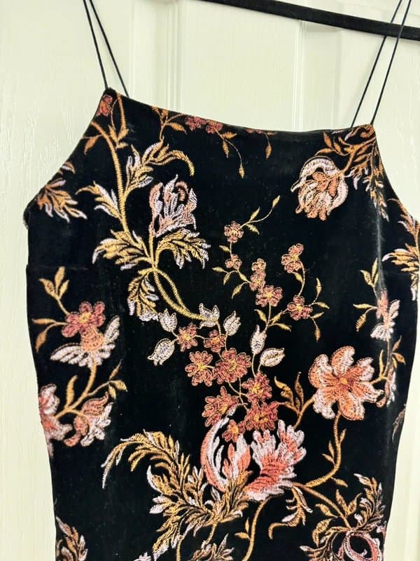 New Look embroidered velvet black pattern spaghetti strap top