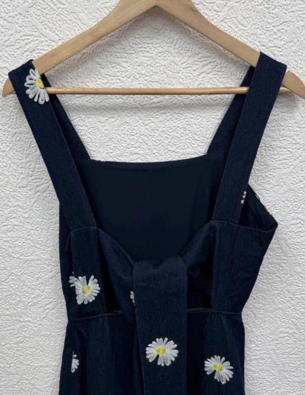 Never Fully Dressed Never Fully Dressed UK 6 Denim Daisy Embroidered Midi Dress Pinafore Summer