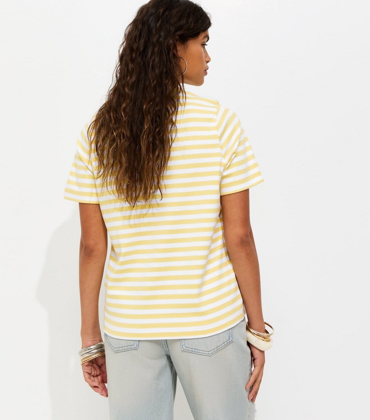 New Look Women's Premium Light Yellow Cotton Striped Relaxed T-Shirt New Look - 4