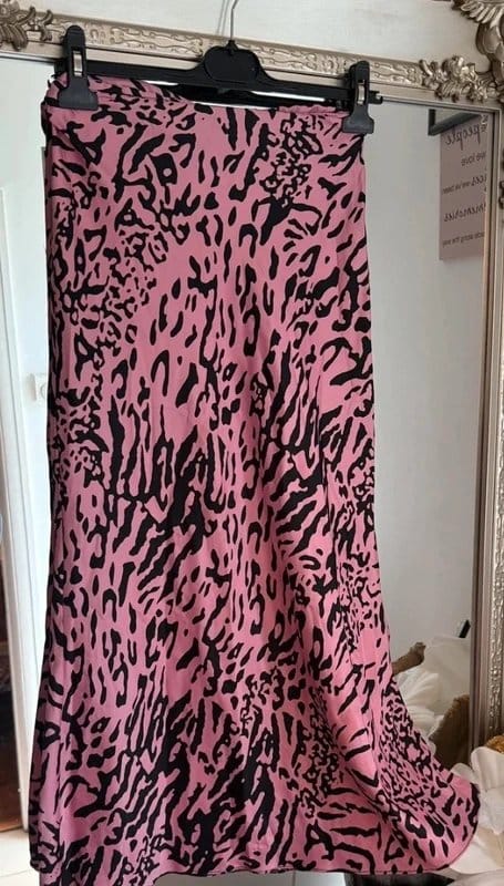 ASOS Pink Animal Print Satin Midi Skirt