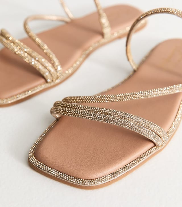 New Look Women's Wide Fit Gold Multi Strap Diamanté Embellished Sandals Vegan New Look - 3