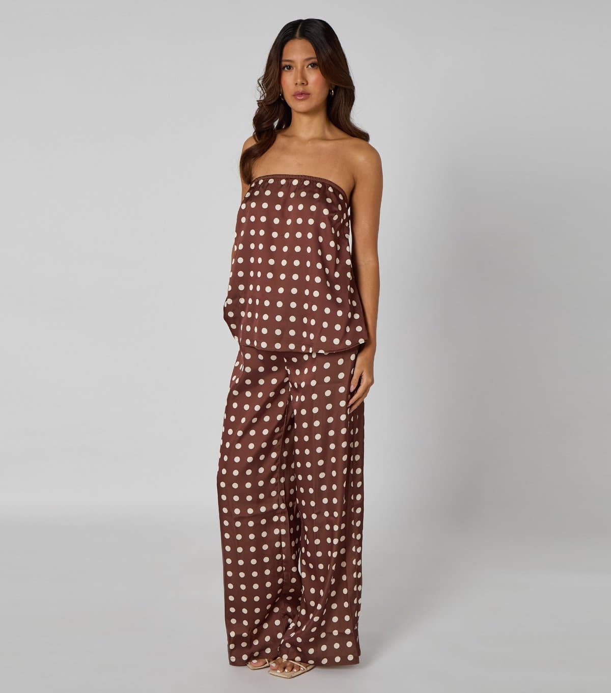 Urban Bliss Women's Mid Brown Satin Polka Dot Trousers Urban Bliss New Look