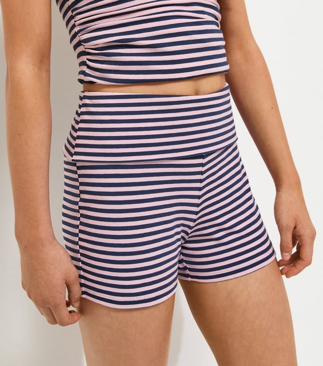 New Look Girls' Blue Cotton Rich Fold Over Stripe Shorts New Look - 2