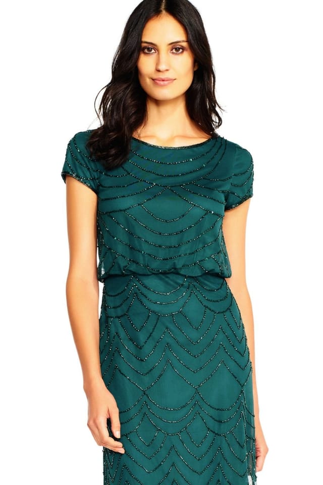 Adrianna Papell Adrianna Papell Women's Blouson Beaded Gwn in Dark Green - 2