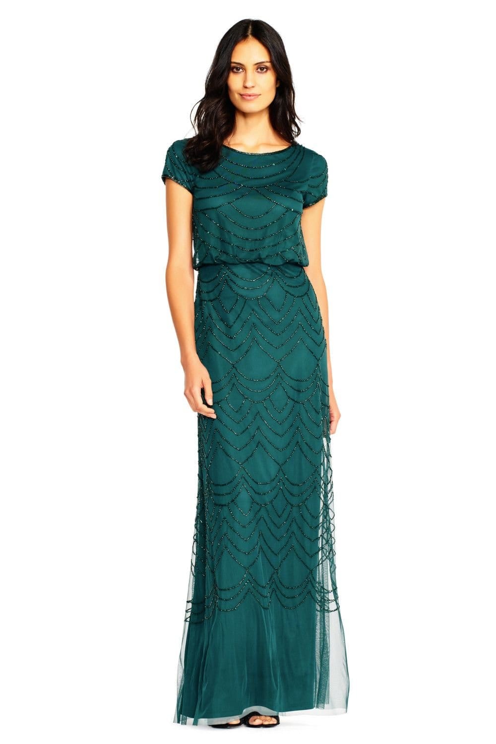 Adrianna Papell Adrianna Papell Women's Blouson Beaded Gwn in Dark Green - 4