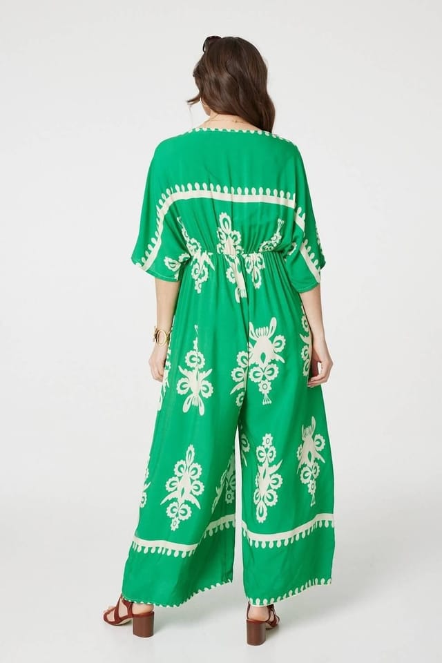 Izabel London Izabel London Women's Printed 3/4 Sleeve Jumpsuit in Green - 2