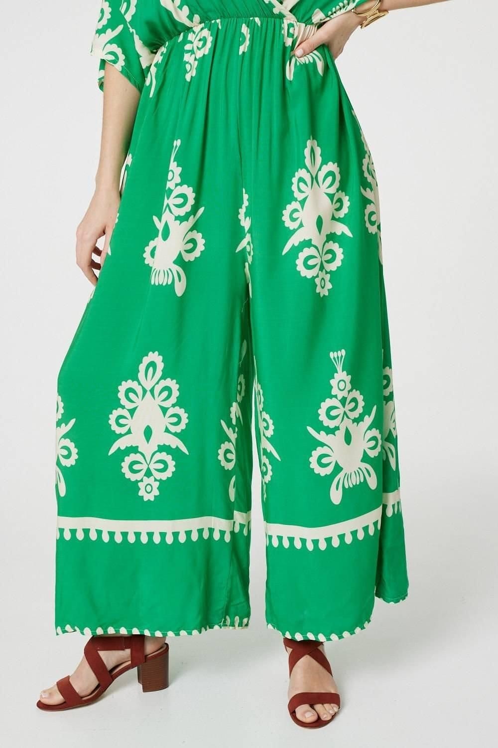 Izabel London Izabel London Women's Printed 3/4 Sleeve Jumpsuit in Green - 4