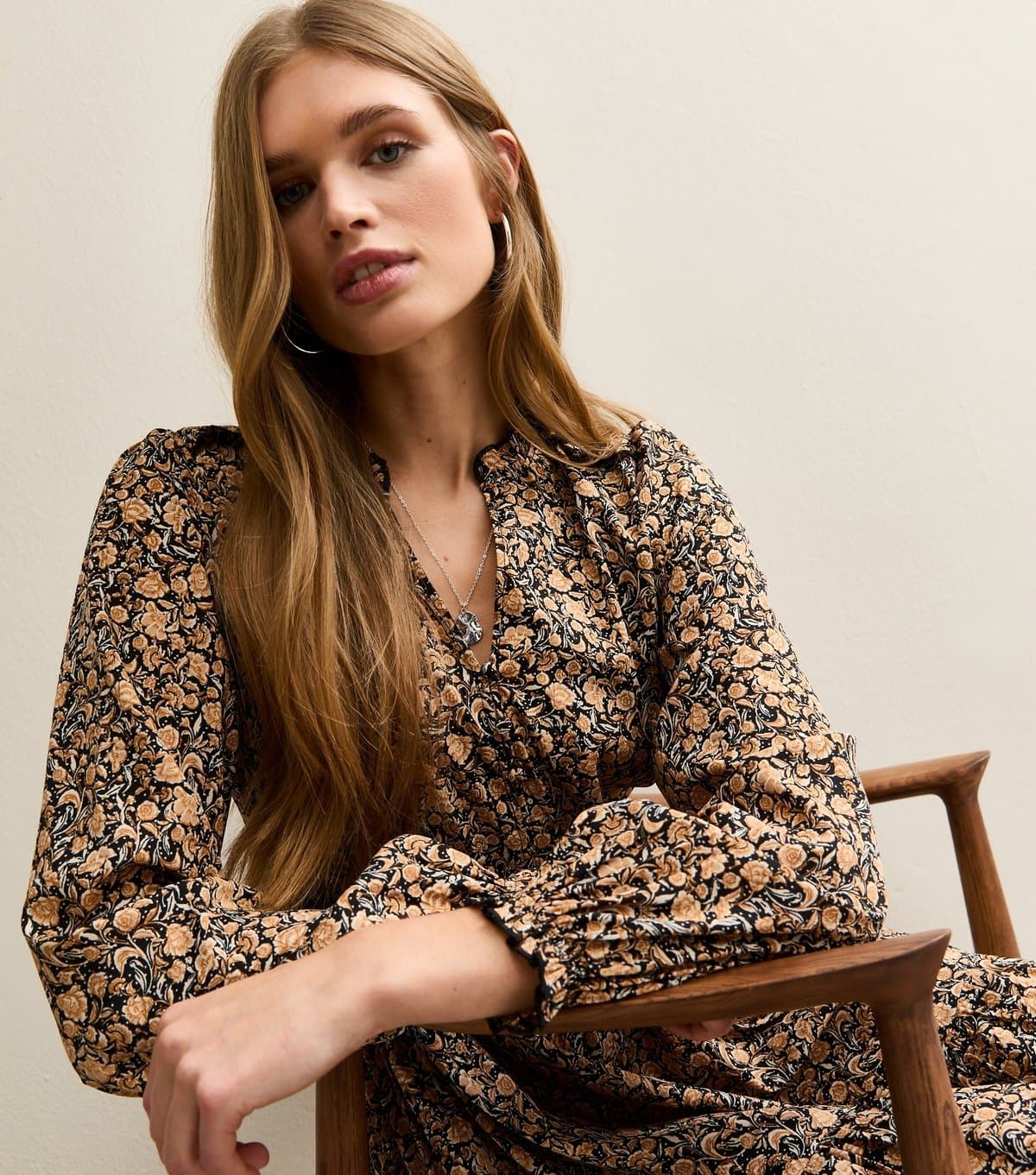 New Look Women's Yellow Floral Long Sleeve Mini Dress New Look