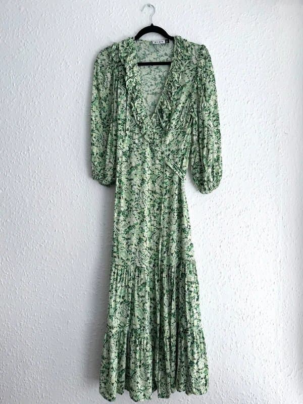 Rixo Women's Rixo Frida Ruffle Floral Green Wrap Midi Dress (RRP£270)