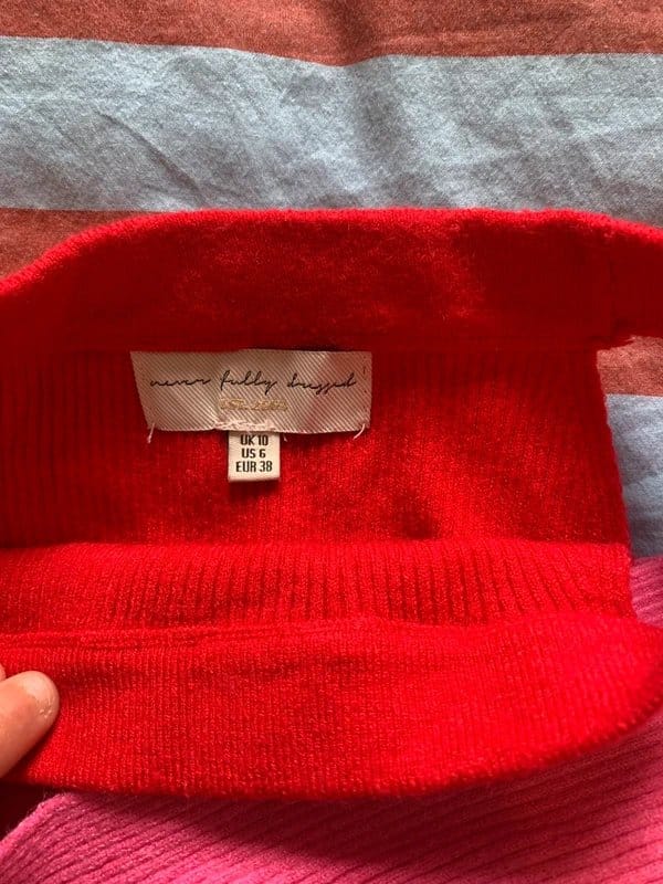 Never Fully Dressed Red High Neck Knit Top with Pink Crossover