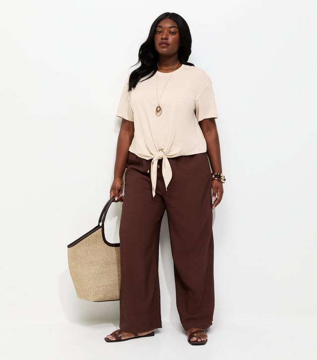 New Look Women's Plus Size Stone Tie Front T-Shirt Curves New Look - 3