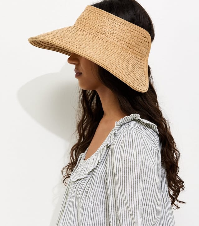 New Look Tan Oversized Braided Straw Visor Hat New Look - 2