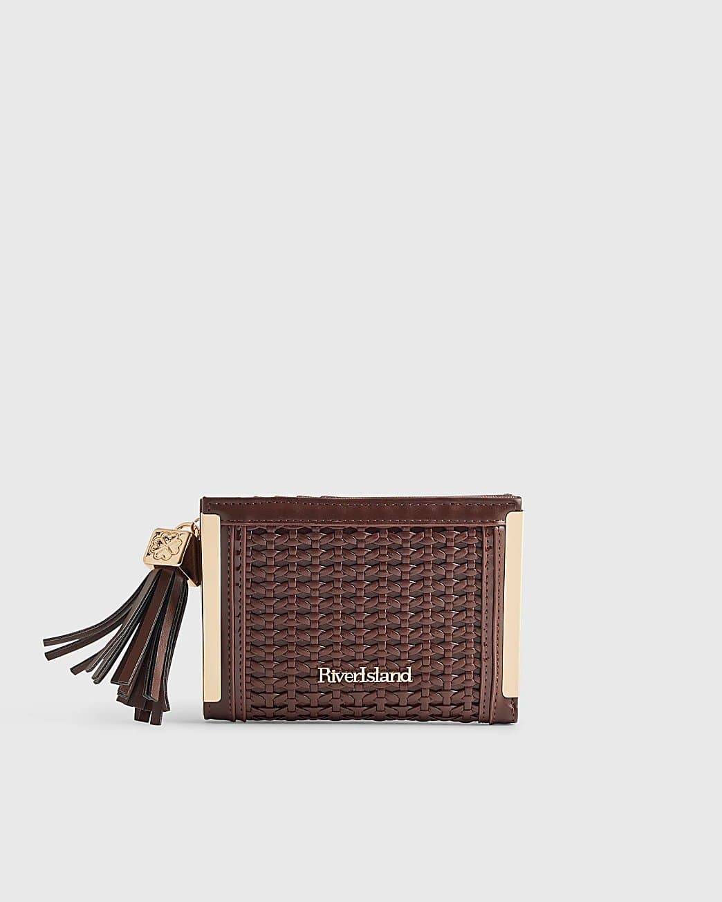 River Island River Island Womens Brown Woven Tassel Foldout Purse