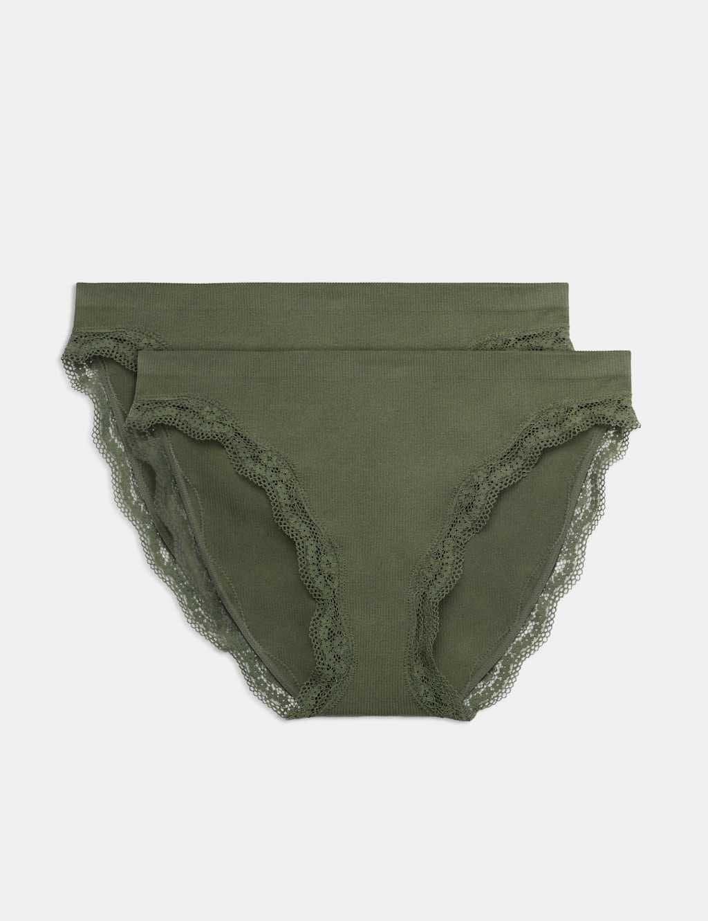 Marks & Spencer M&S 2 Pack Jasmine Lace Seamless High Leg Knickers Khaki