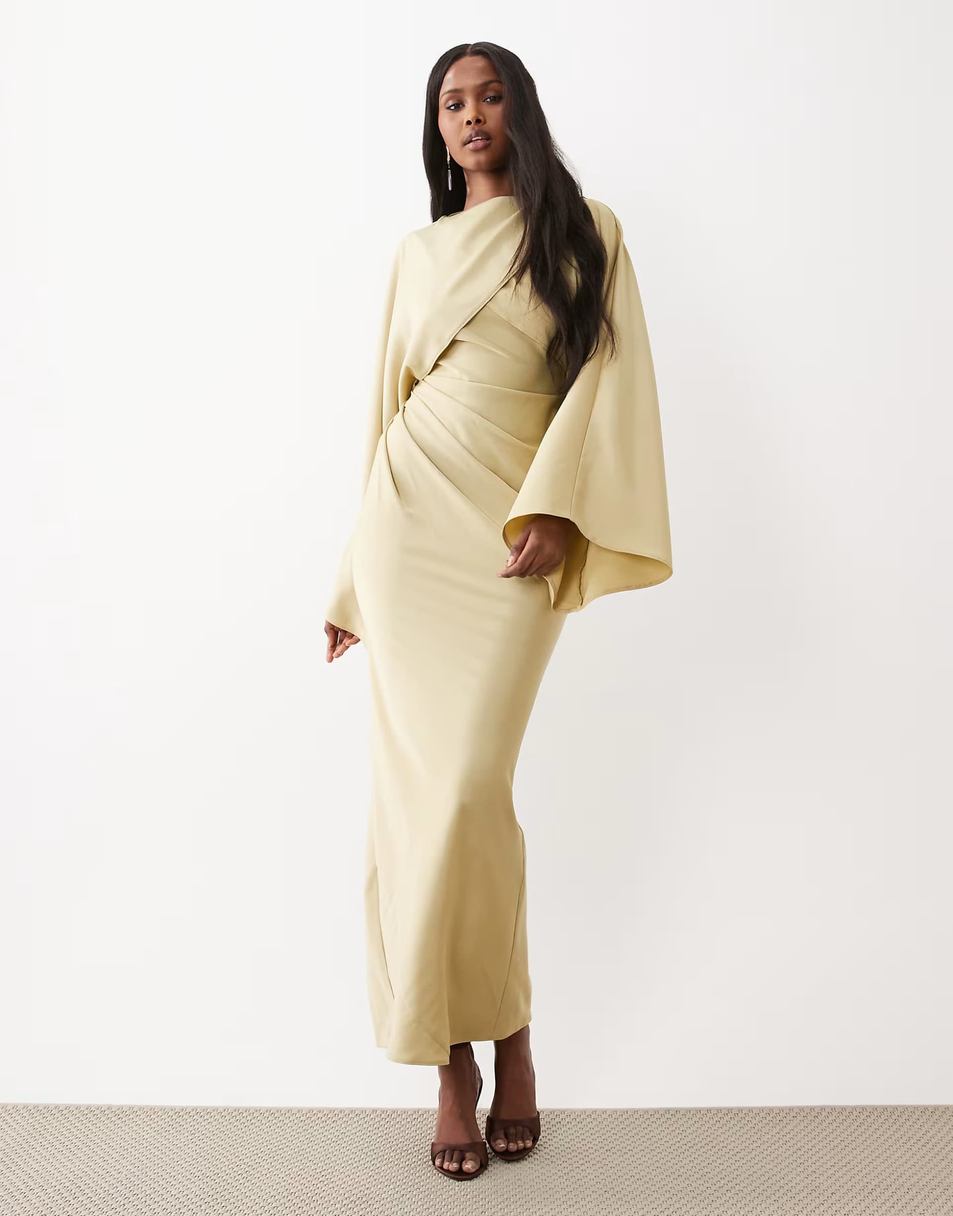 ASOS ASOS DESIGN draped long sleeve cross front high neck satin maxi dress