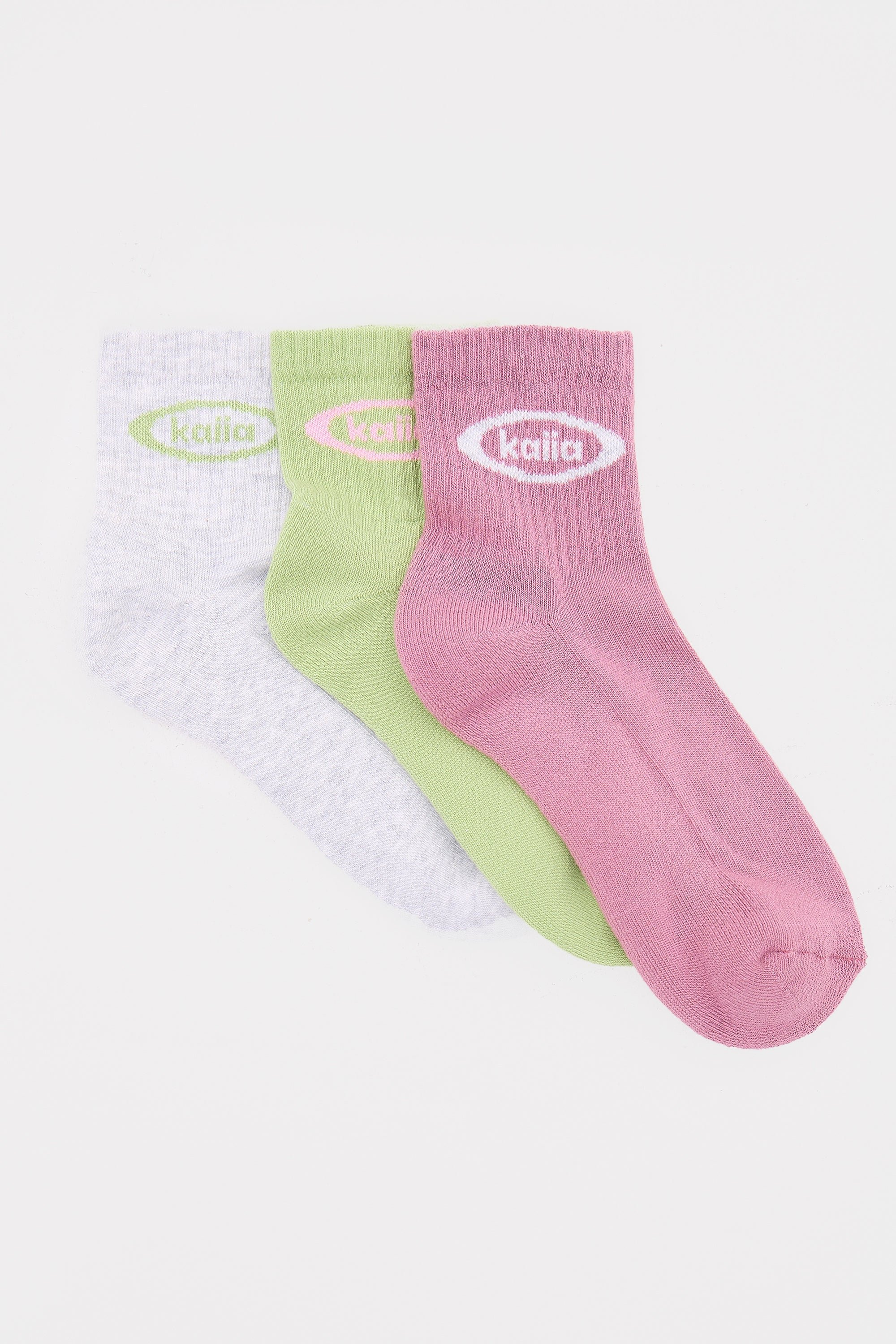 Kaiia Pack of Three Kaiia Logo Socks Pistachio, Light Grey Marl & Pink Meringue - 2