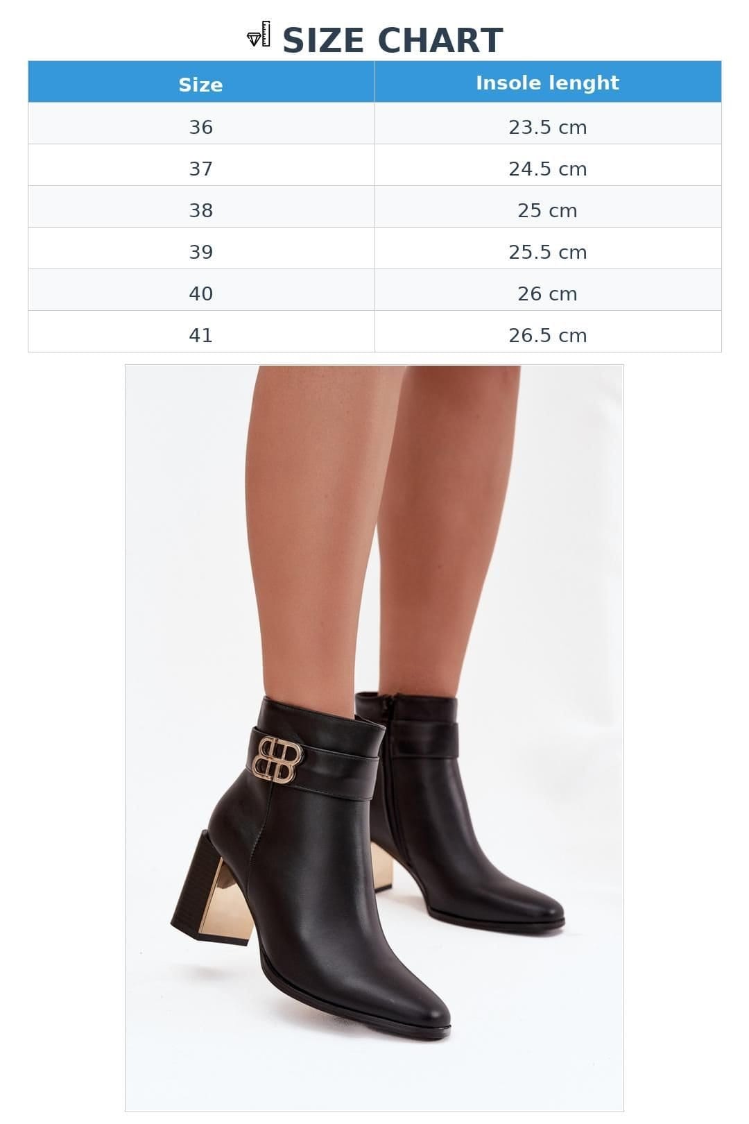 Love Lace Love Lace Women's Column Heel Ankle Boots with Golden Mirror Detail Zip Closure in Black - 4