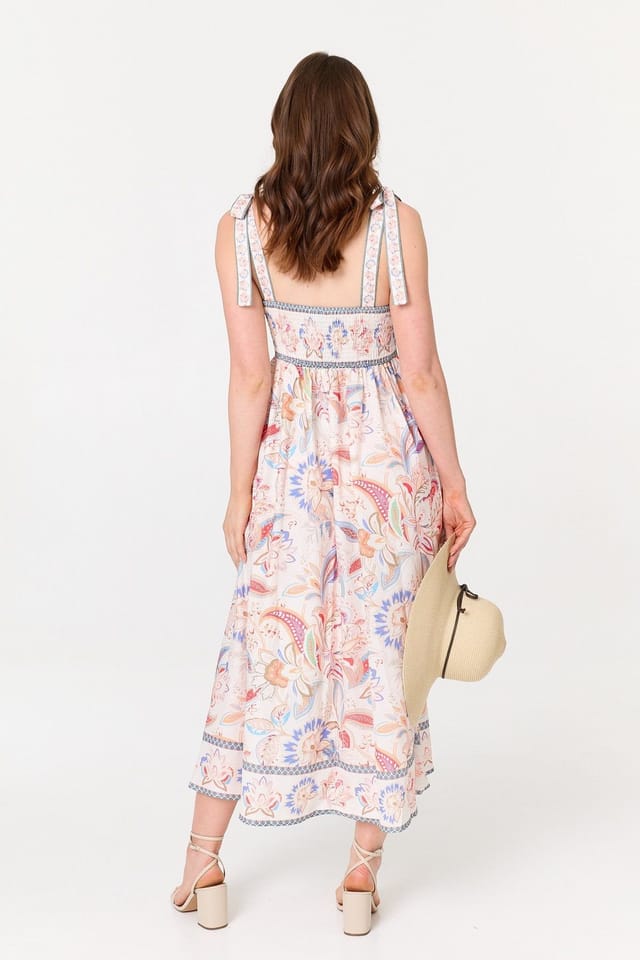 Izabel London Izabel London Women's Floral Tie Sleeveless A-Line Midi Dress in White - 3