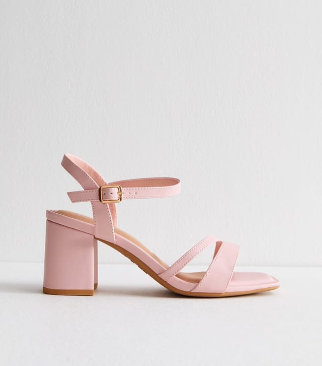 New Look Women's Wide Fit Pink Faux Leather Block Heel Sandals Vegan New Look - 3