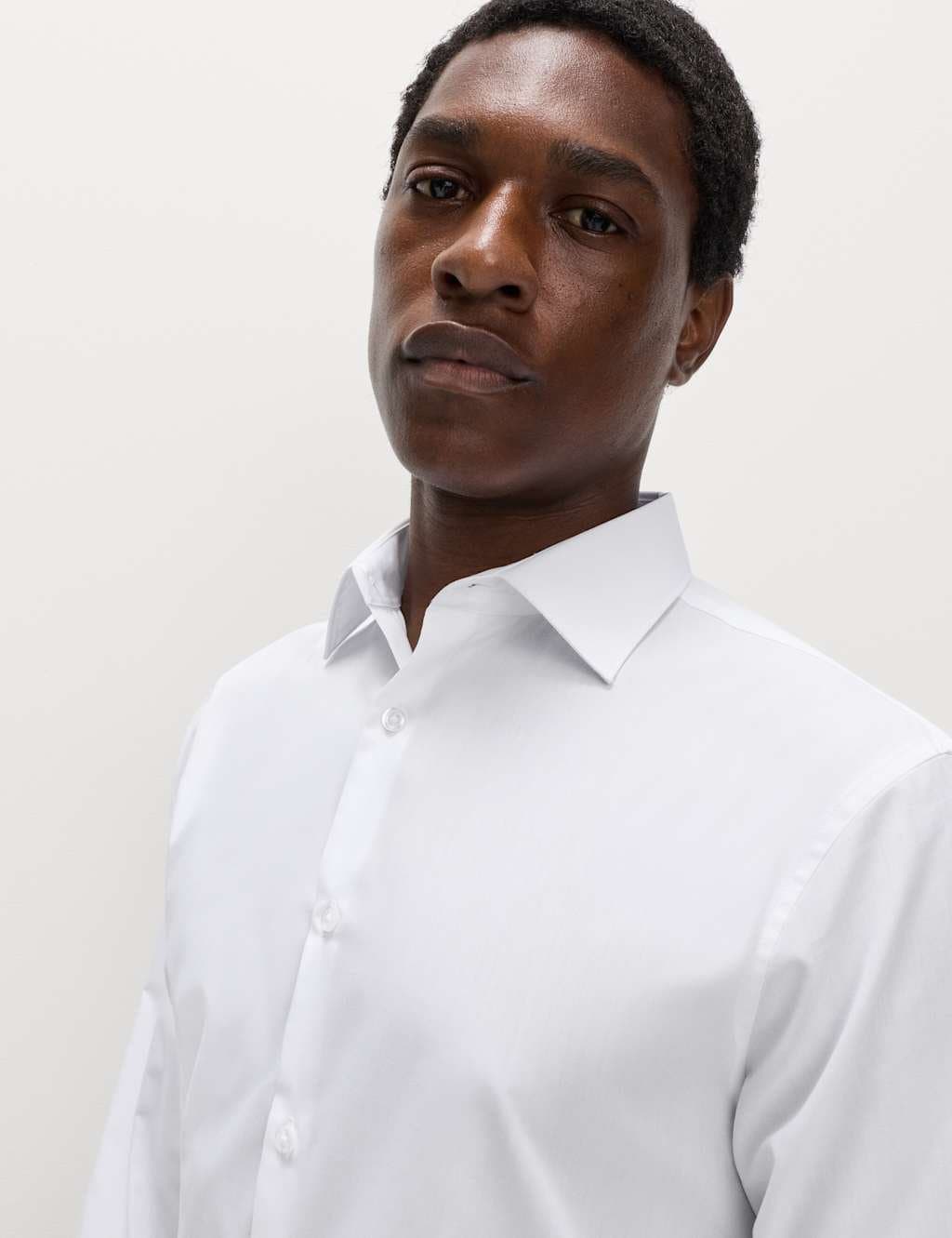 Marks & Spencer M&S White Cotton Blend Regular Fit Shirt