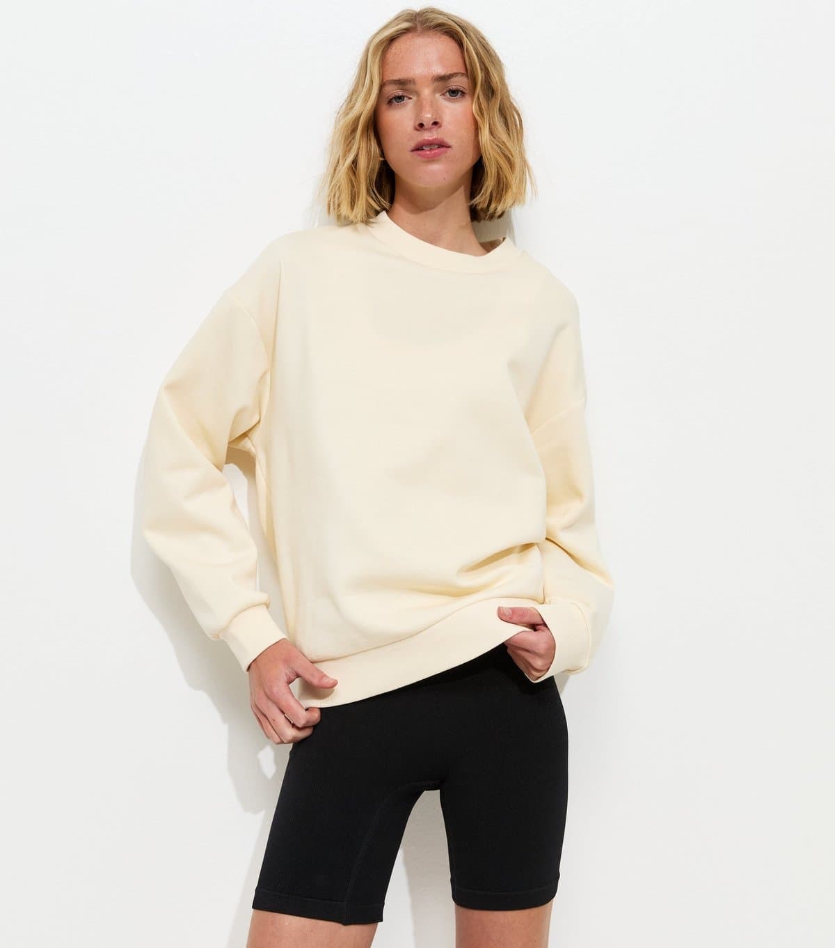 New Look New Look Cream Ribbed Jersey Oversized Sweatshirt