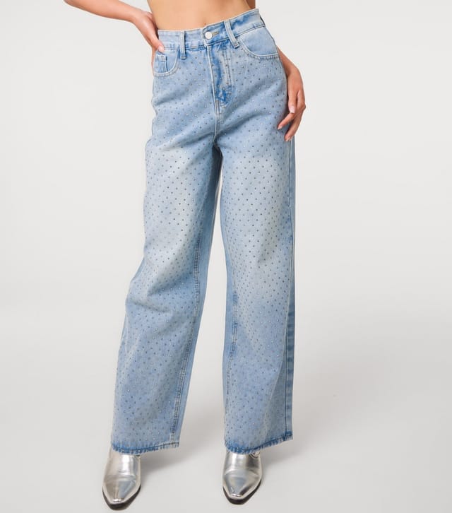Pink Vanilla Women's Blue Denim Studded Jeans Pink Vanilla New Look - 2