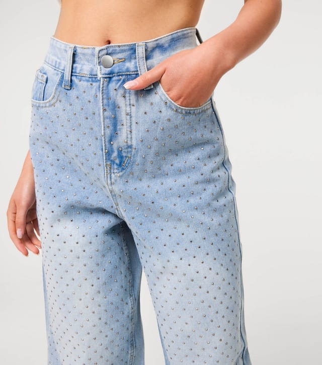 Pink Vanilla Women's Blue Denim Studded Jeans Pink Vanilla New Look - 3