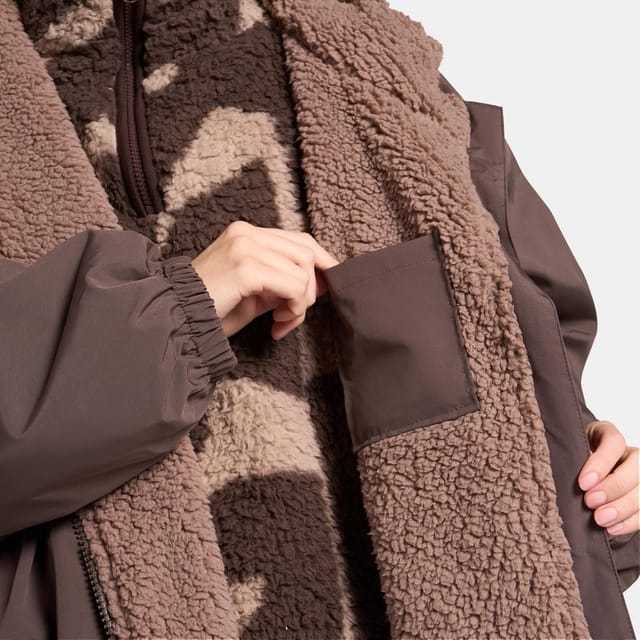 OHS OHS Women's 2 Piece Plain Changing Robe & Half-Zip Teddy Fleece Co-Ord Set in Brown - 2