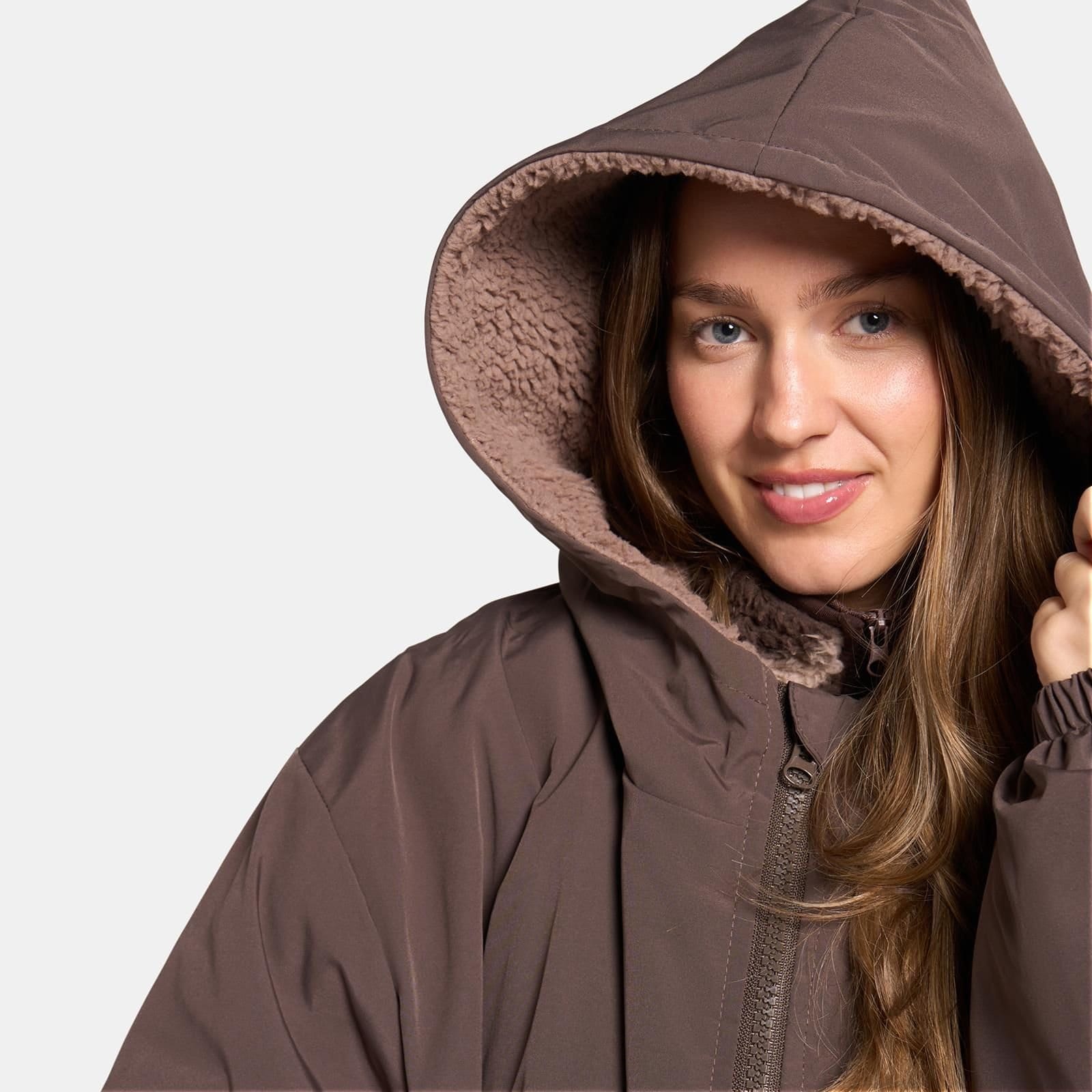 OHS OHS Women's 2 Piece Plain Changing Robe & Half-Zip Teddy Fleece Co-Ord Set in Brown - 4