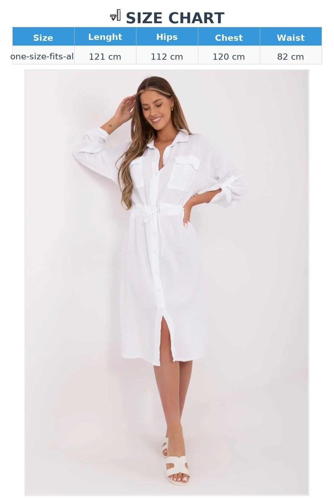 Love Lace Love Lace Women's Shirt Cut Cotton Midi Dress with Waist Tie in White - 4