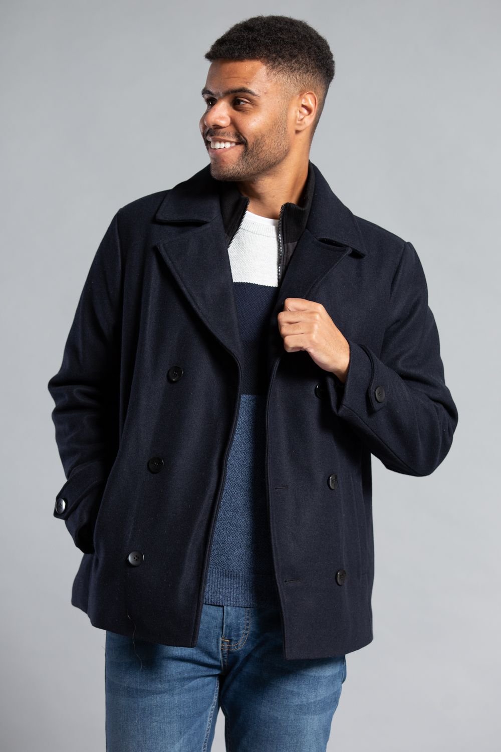 Tokyo Laundry Tokyo Laundry Men's Faux Wool Coat with Inside Funnel Neck in Navy - 2