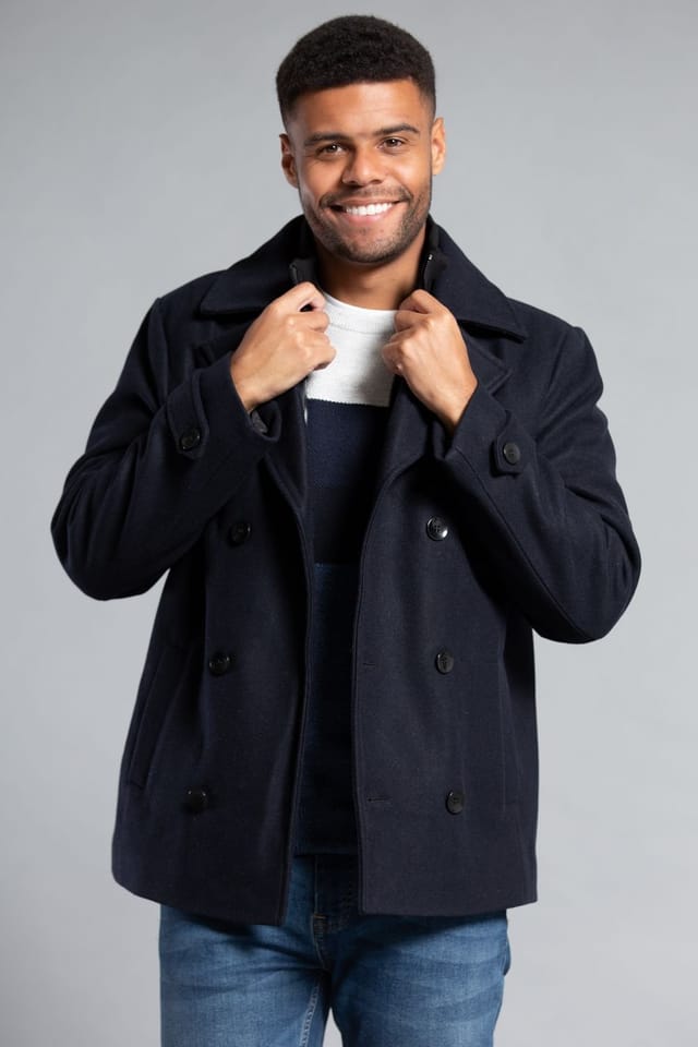 Tokyo Laundry Tokyo Laundry Men's Faux Wool Coat with Inside Funnel Neck in Navy - 3