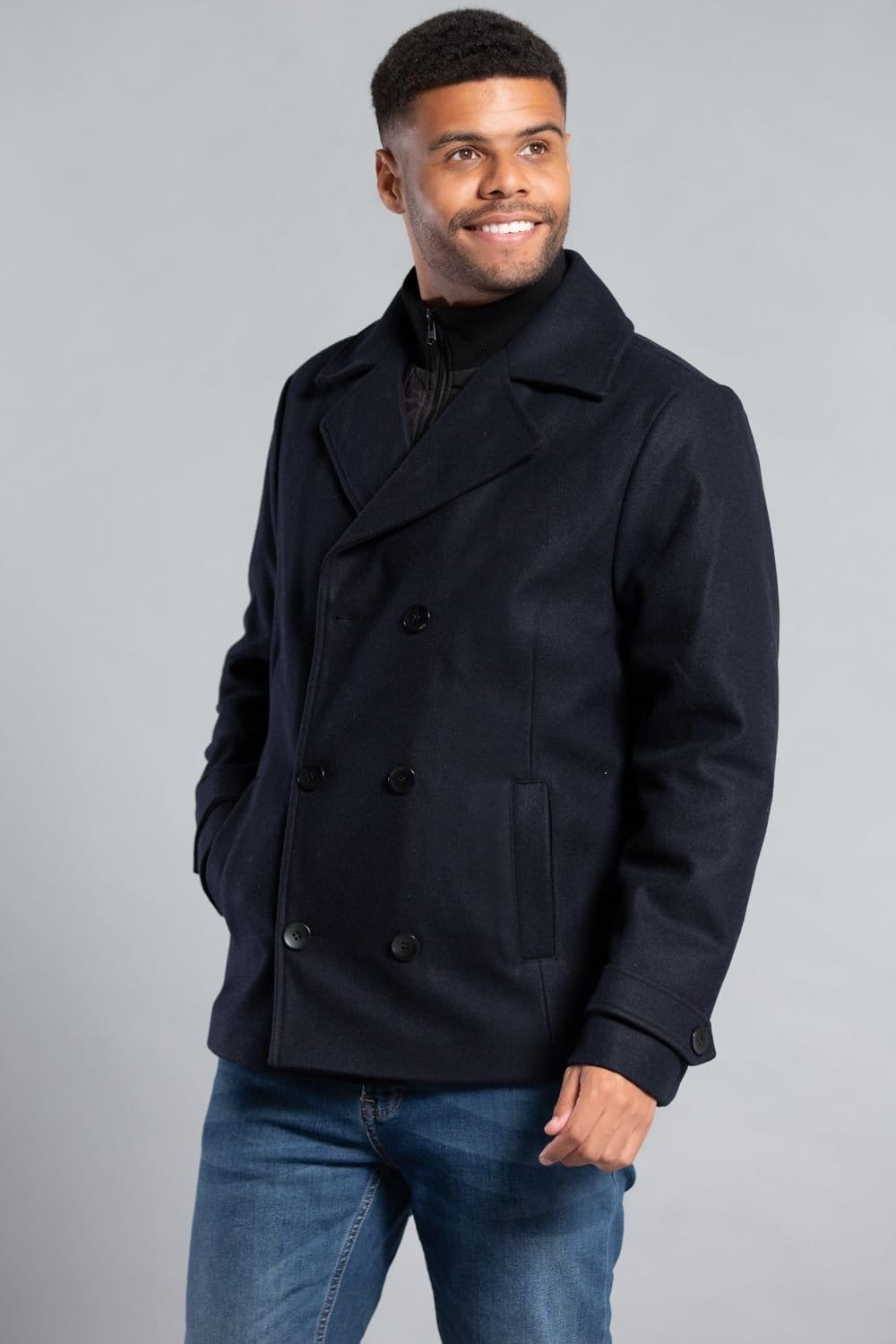 Tokyo Laundry Tokyo Laundry Men's Faux Wool Coat with Inside Funnel Neck in Navy - 4
