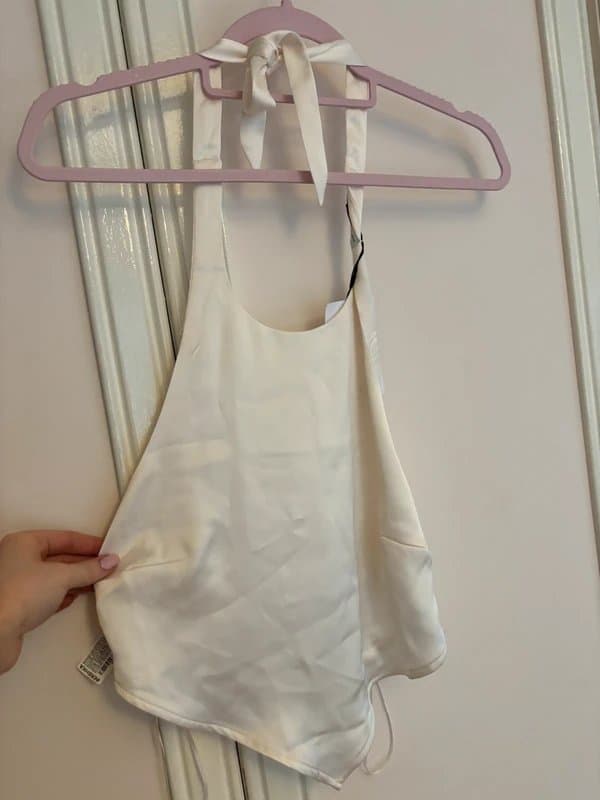 Bershka Cream satin backless halter neck top