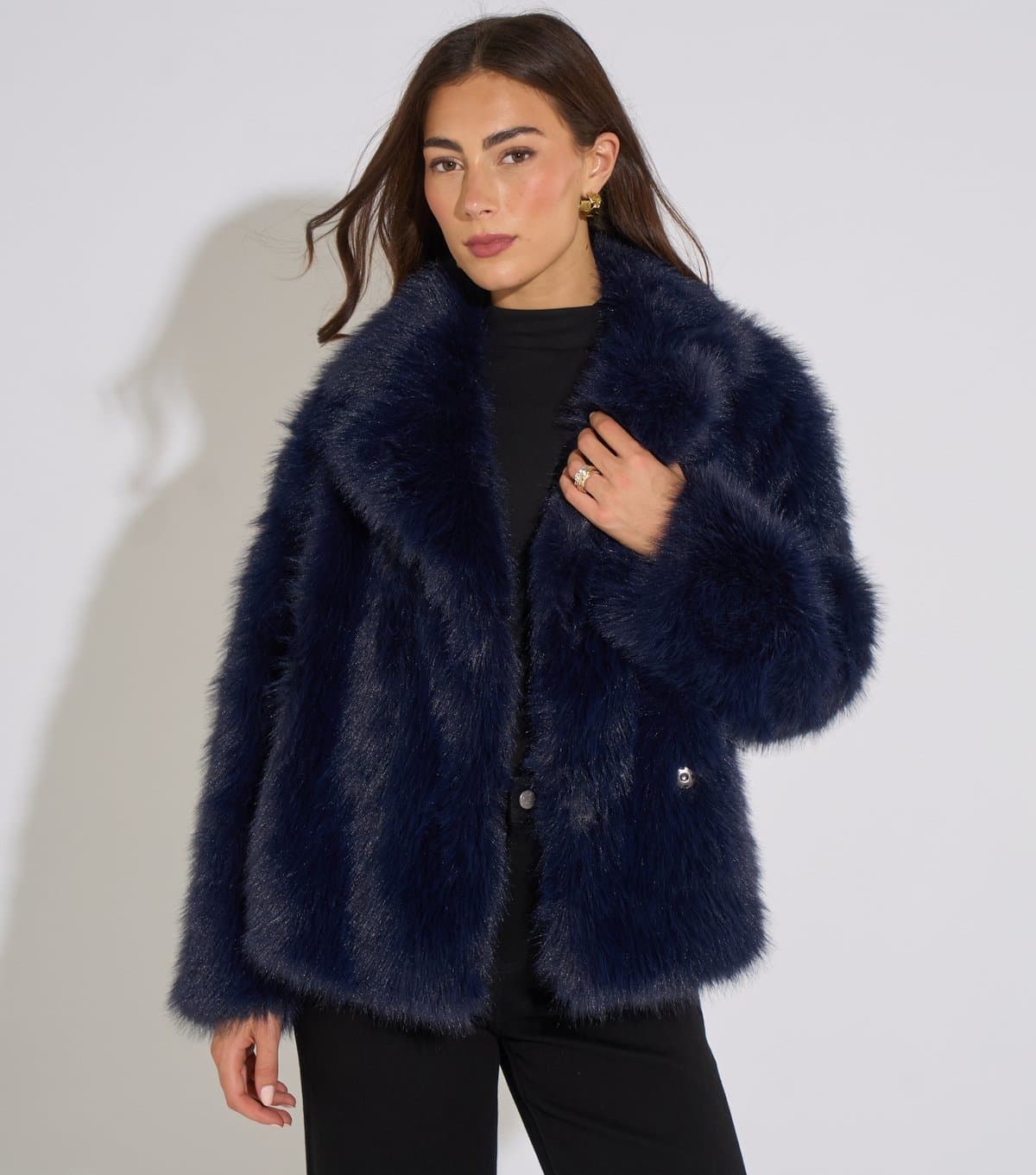 Gini London Women's Dark Blue Faux Fur Short Jacket Gini London New Look