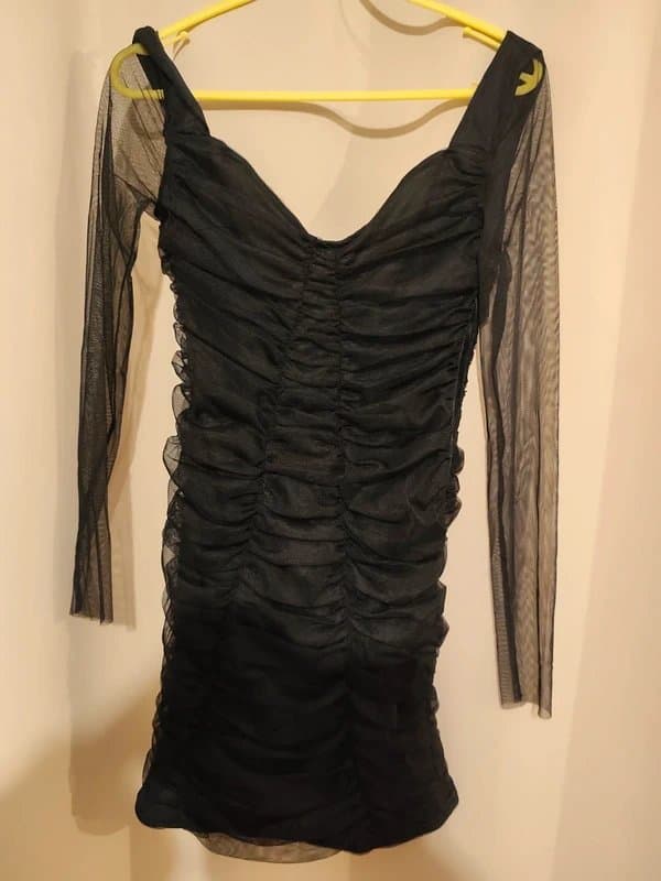 Trendyol Trendyol Black Ruched Mesh Mini Dress size uk 8