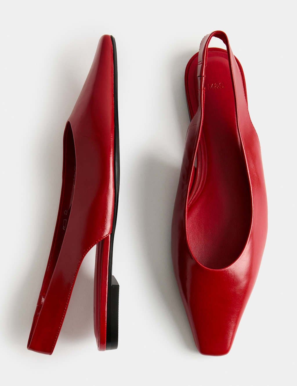 Marks & Spencer M&S Leather Patent Flat Chisel Toe Slingback Soes Red