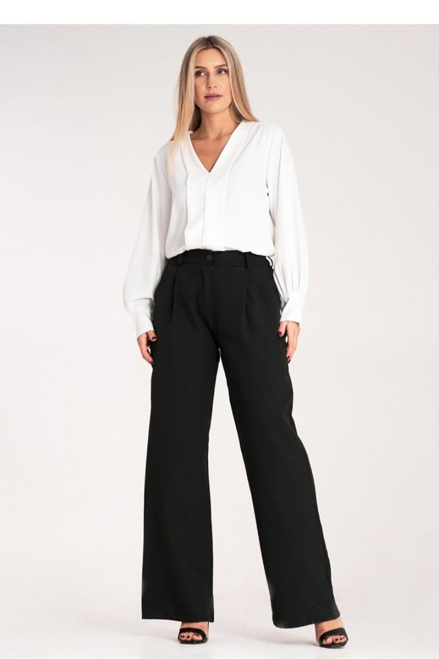 Love Lace Love Lace Women's Elegant High Waisted Straight Trousers with Pockets Style 214933 in Black - 2