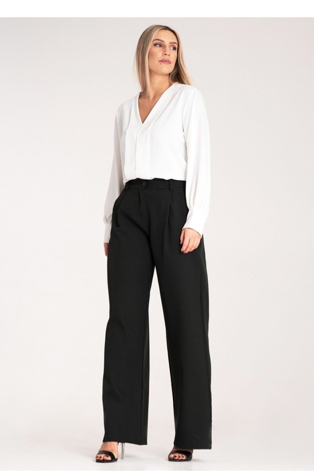 Love Lace Love Lace Women's Elegant High Waisted Straight Trousers with Pockets Style 214933 in Black - 4