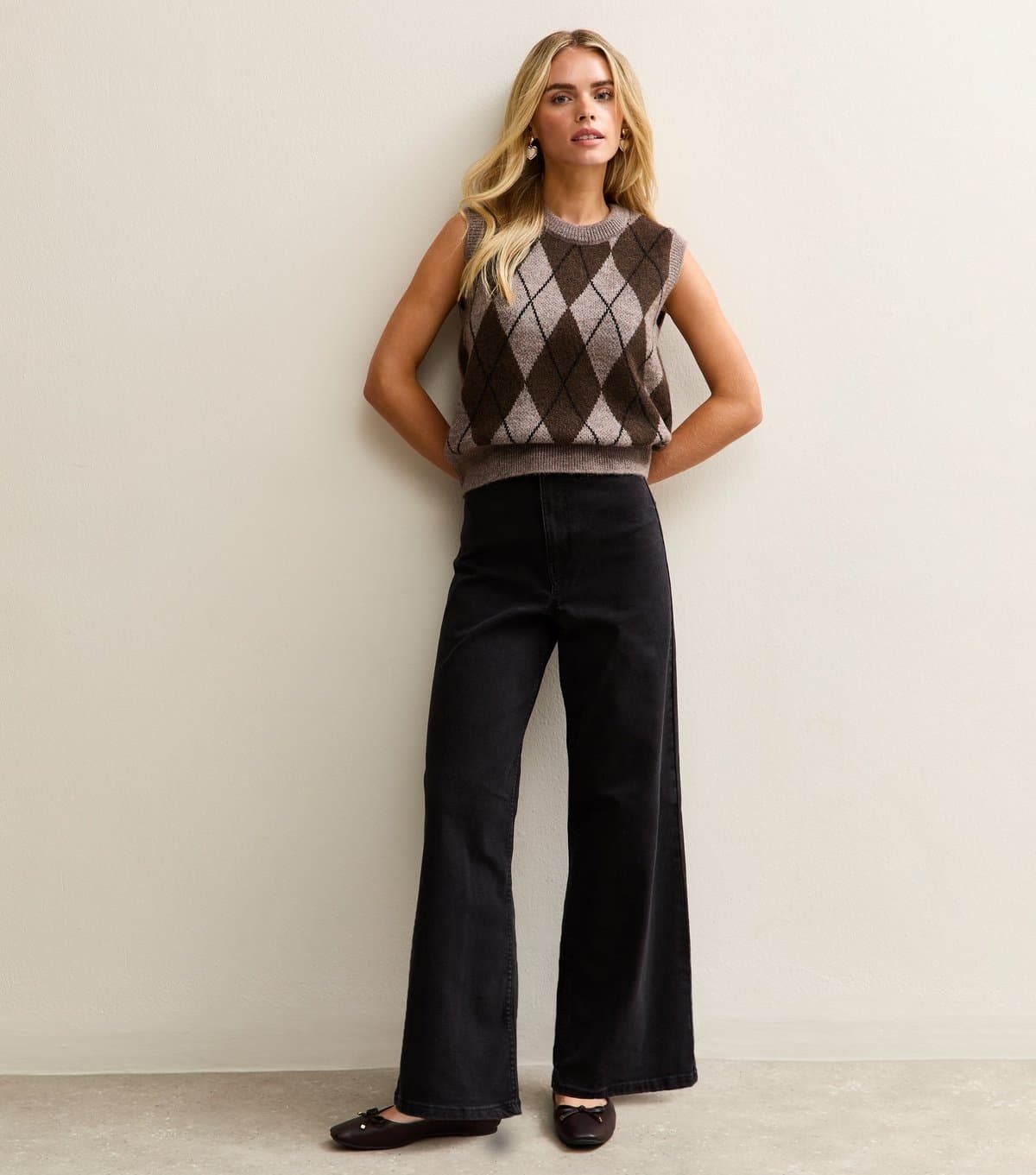 New Look Women's Petite Black Stretch Wide Leg Jeans New Look