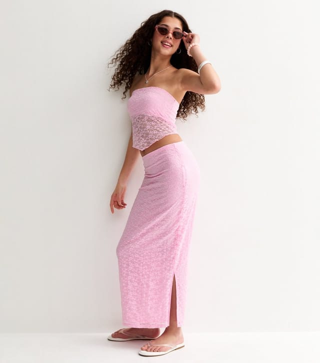 New Look Girls' Light Pink Maxi Lace Fitted Skirt New Look - 3