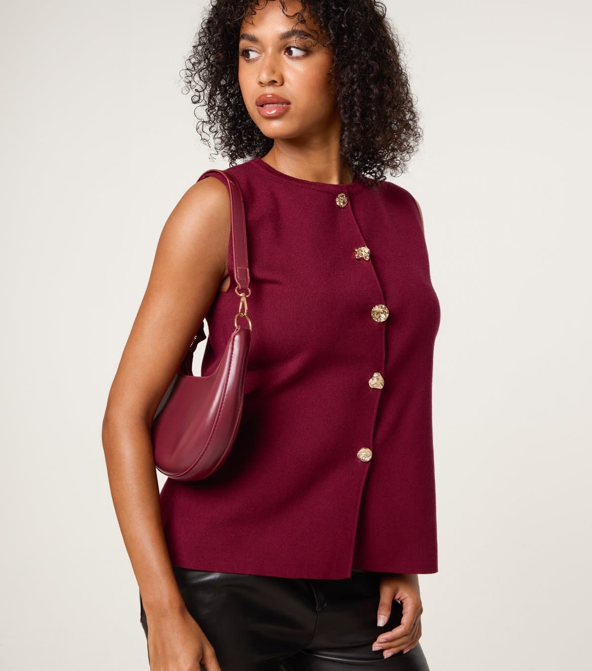 Blue Vanilla Women's Light Burgundy Knitted Tailored Vest Blue Vanilla New Look