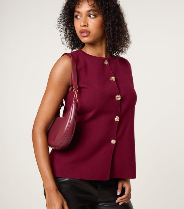 Blue Vanilla Women's Light Burgundy Knitted Tailored Vest Blue Vanilla New Look - 2
