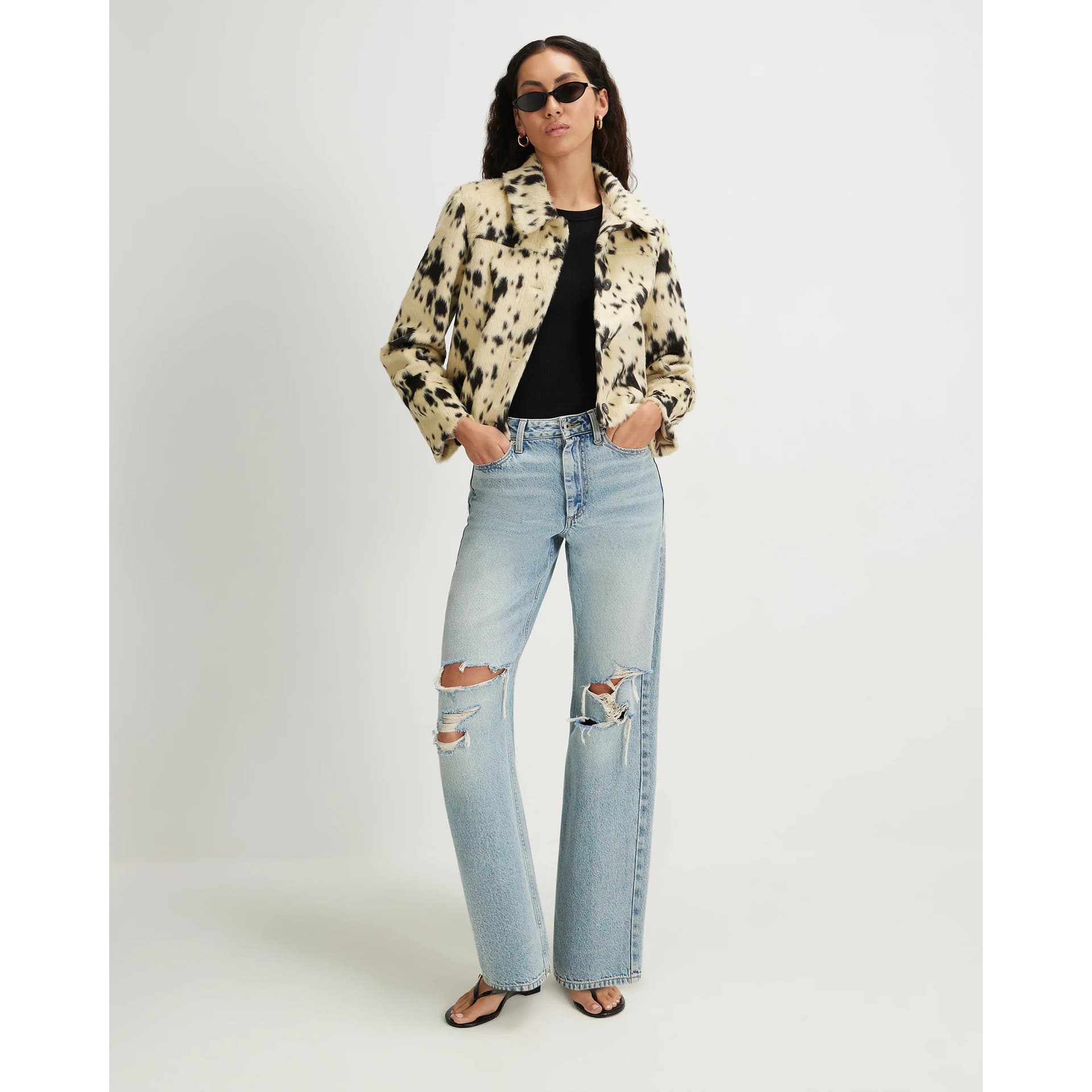 River Island River Island Womens Black Cow Print Jacket