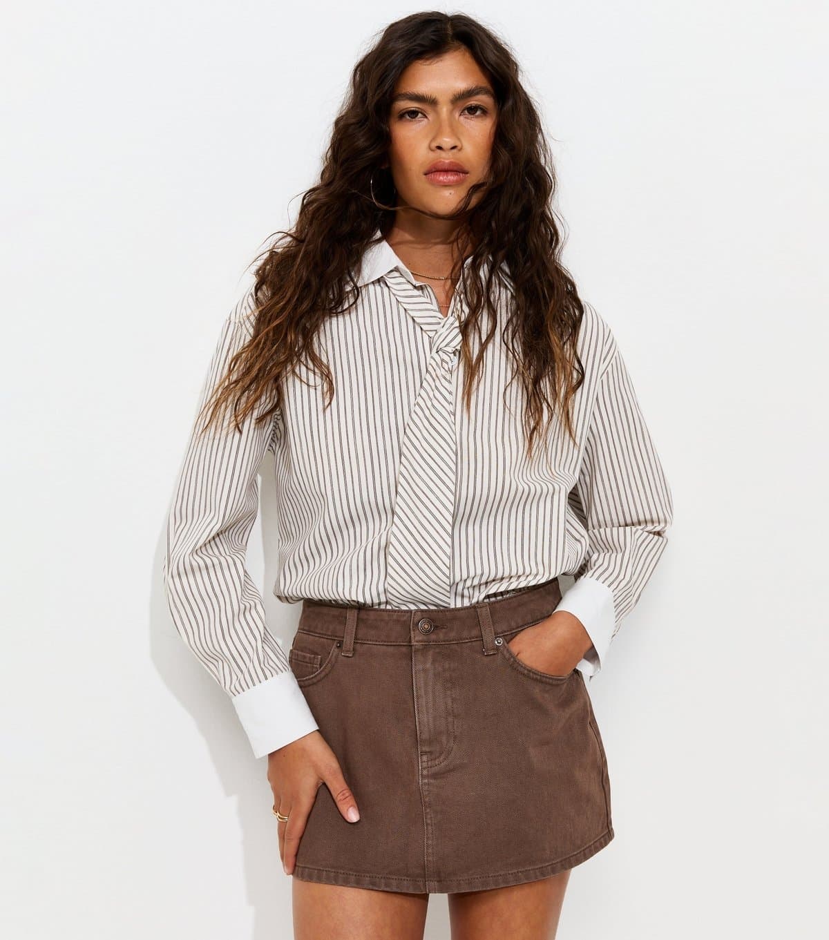 New Look Women's Brown Cotton Micro Denim Skort New Look