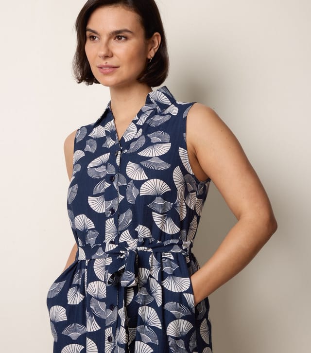 Blue Vanilla Women's Navy Sleeveless Shirt Dress Blue Vanilla New Look - 3